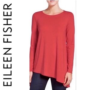 Eileen Fisher Bateau Neck Viscose Jersey Tunic Top Mandarin Size XS NWT Casual